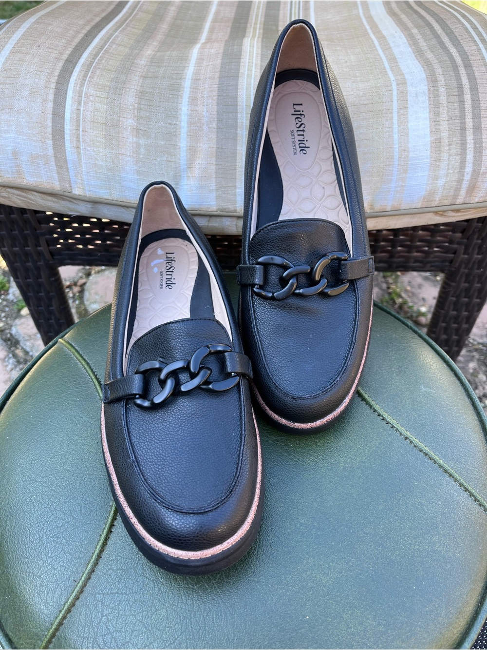 Life Stride Black Chain-Detail Loafers